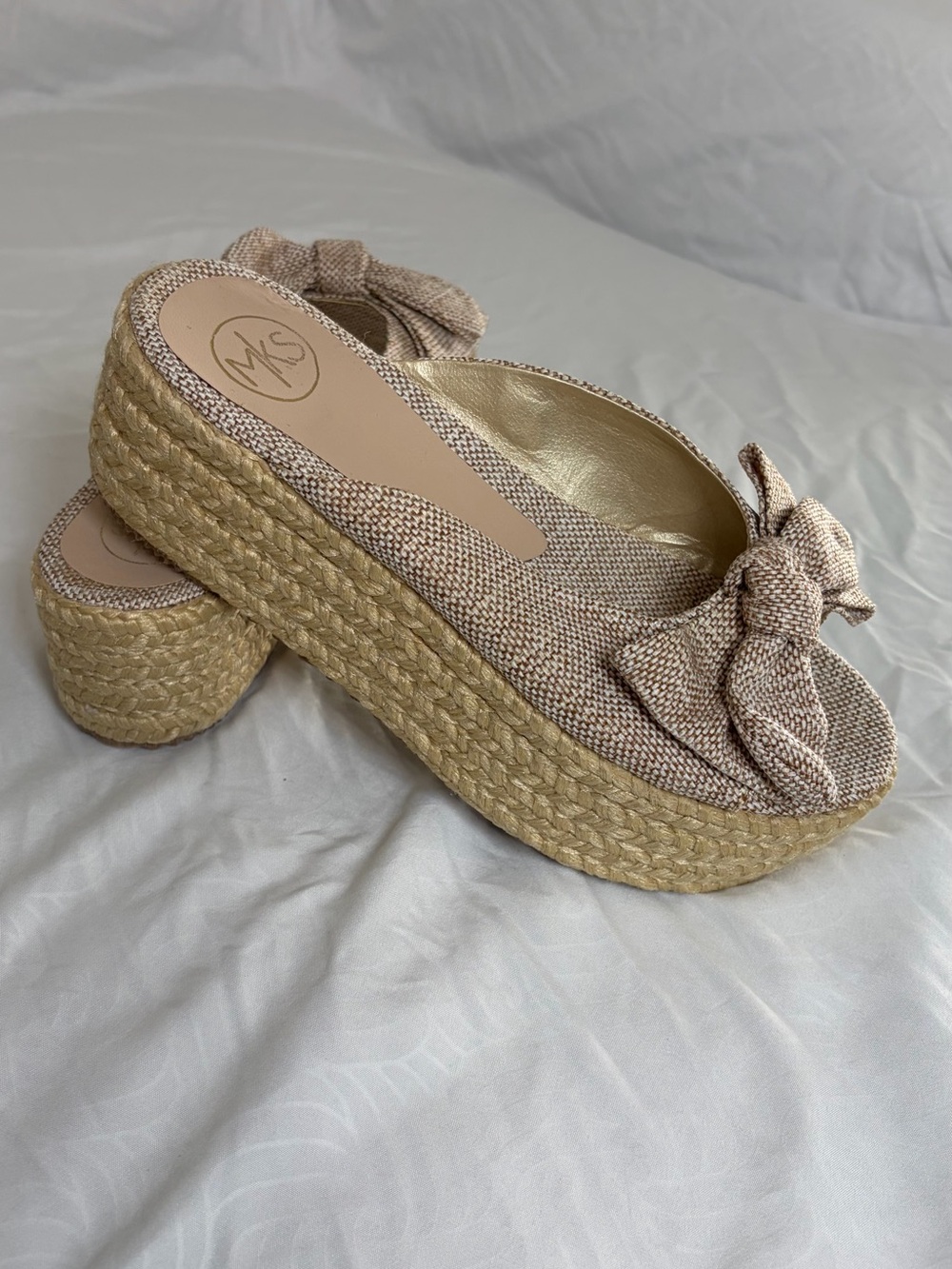 Beige Bow Espadrille Platform Slip-On for Women